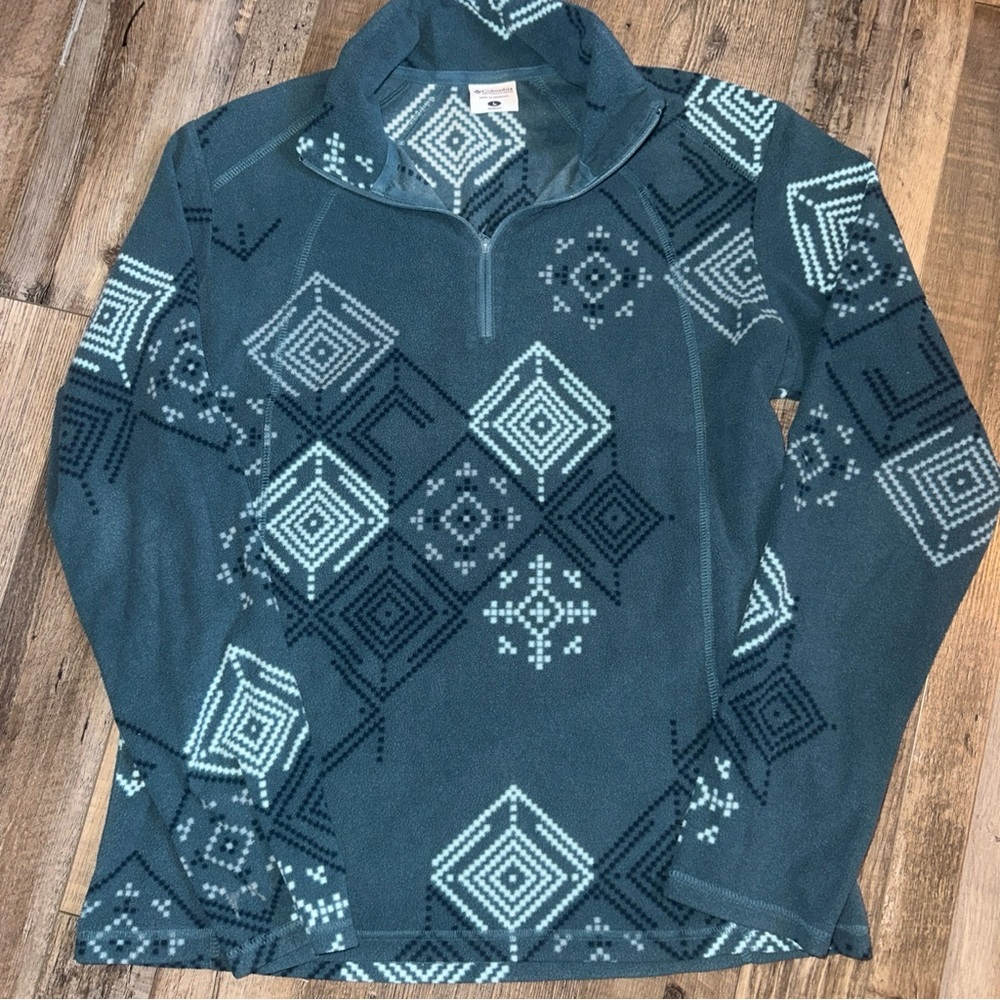 Columbia Aztec Western Half Zip Fleece Pullover Womens Large Blue